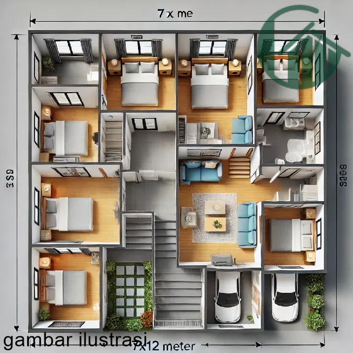 Denah Rumah 3 Kamar Ukuran 7x12