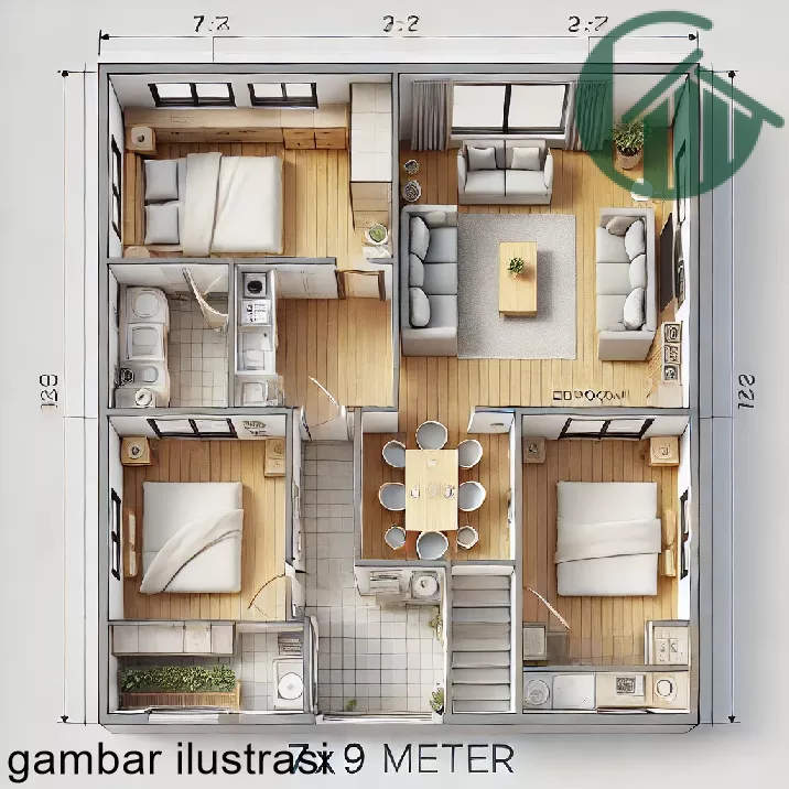 Denah Rumah 3 Kamar Ukuran 7x9