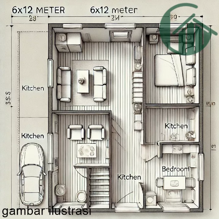 Denah Rumah 6x12 Memanjang