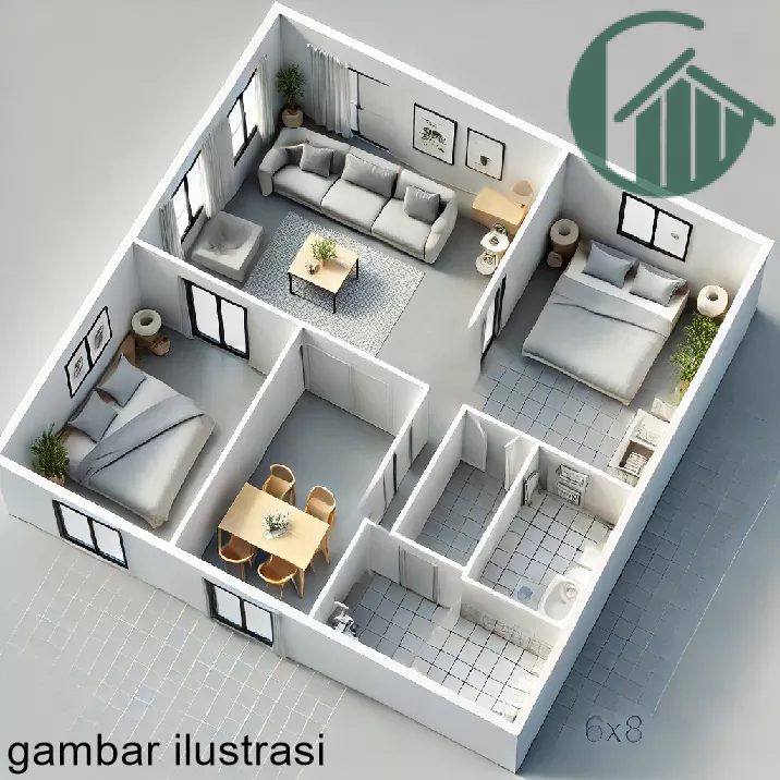 Denah Rumah Minimalis 2 Kamar 6x8