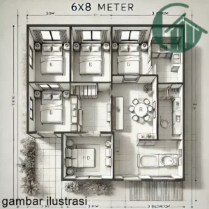 Minimalis Ukuran 6x8 Denah Rumah 6x8 3 Kamar
