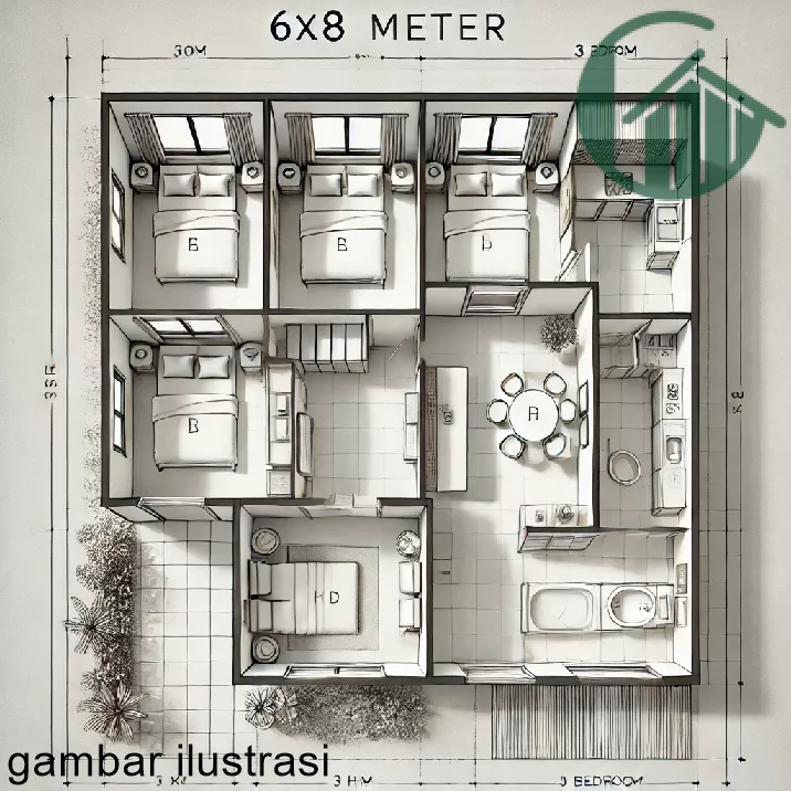 Minimalis Ukuran 6x8 Denah Rumah 6x8 3 Kamar